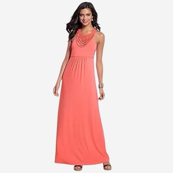 Tommy Bahama Dresses & Skirts - Tommy Bahama Tambour Crochet Neck Maxi Dress Coral Medium M